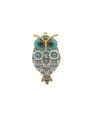Pendentif chouette bleu turquoise et métal doré