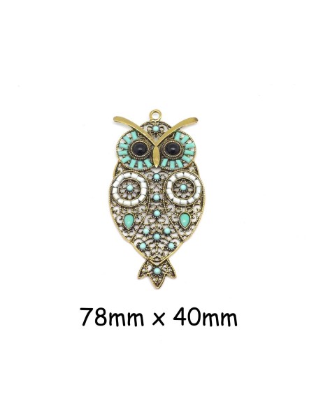 Pendentif chouette vert pastel et métal doré