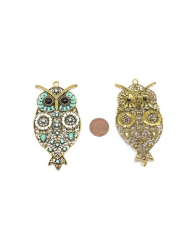 Pendentif hibou vert pastel et métal doré