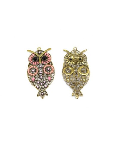 Pendentif chouette rose corail et métal doré