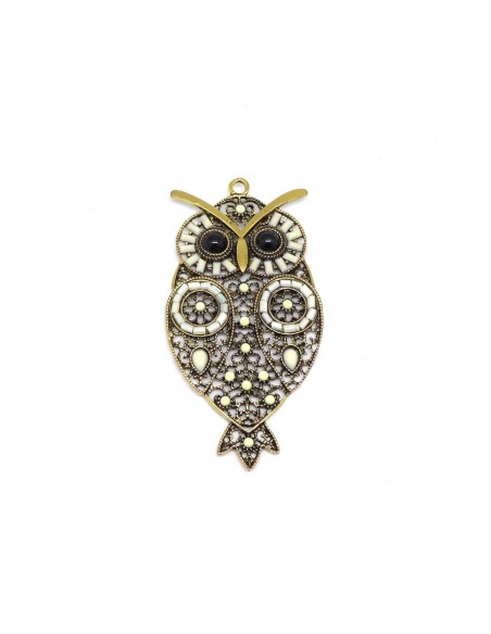 Pendentif hibou blanc cassé et métal doré pour création de bijoux