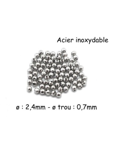 Petite Perle ronde en acier inoxydable argenté 2,4mm