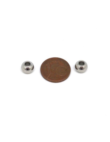 Perle ronde en acier inoxydable argenté à gros trou 7mm pour création de bijoux