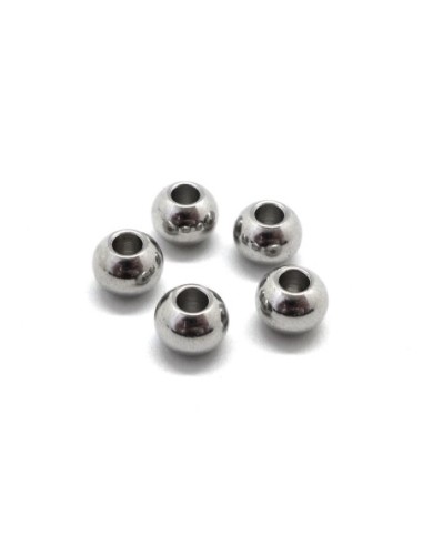 Perle ronde en acier inoxydable argenté à gros trou pour création de collier