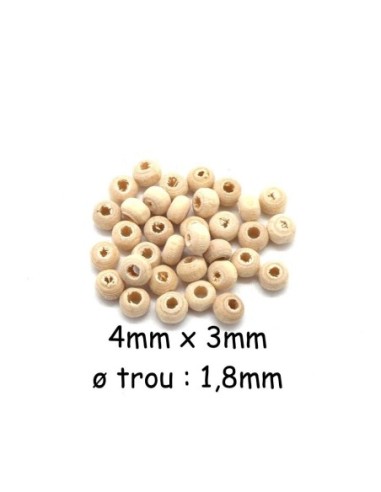Perle en bois ronde de couleur bois naturel 4mm