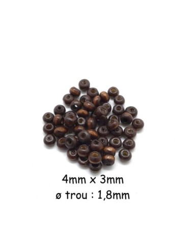 Perle en bois ronde de couleur marron foncé 4mm