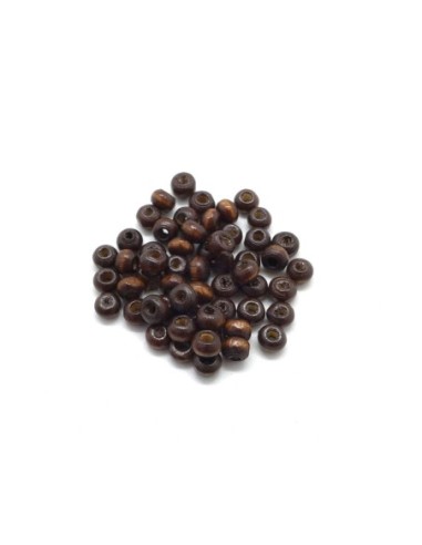 Perle ronde en bois de couleur marron foncé 4mm