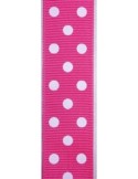 R-50cm de Ruban Galon plat 25mm à pois blancs sur fond rose vif