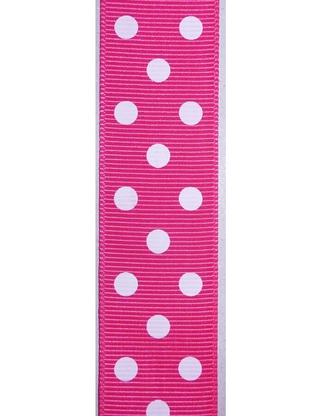 R-50cm de Ruban Galon plat 25mm à pois blancs sur fond rose vif