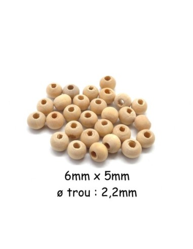 Perle en bois ronde de couleur bois naturel 6mm
