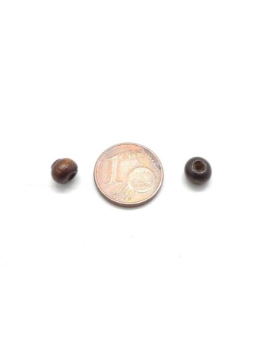 Perle ronde en bois marron foncé 6mm pour création e bijoux