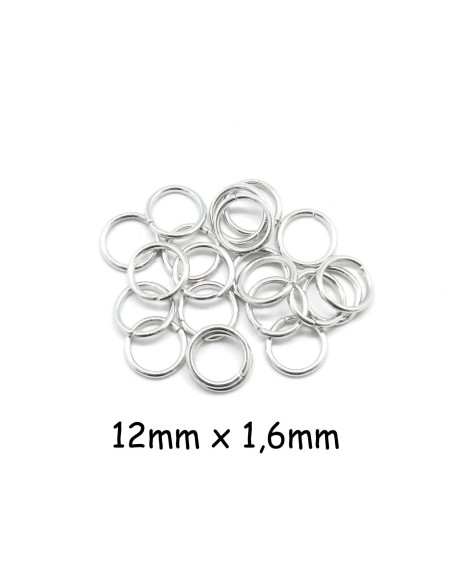Anneau de jonction épais fort 12mm x 1,6mm en métal argenté anneaux brisés