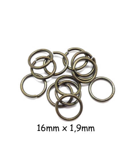 anneau de jonction épais, résistant 16mm x 1,9mm en métal couleur bronze - Anneau ouvert