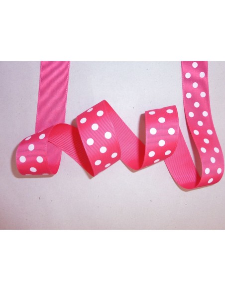 R-50cm de Ruban Galon plat 25mm à pois blancs sur fond rose vif
