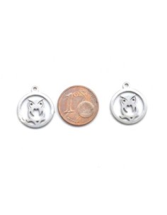 Breloque hibou chouette métal argenté en acier inoxydable 17mm 2