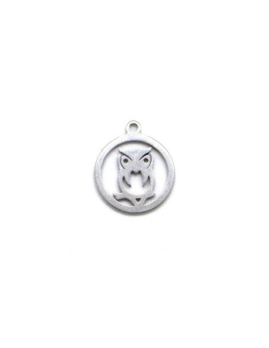 Charm hibou chouette métal argenté en acier inoxydable 17mm