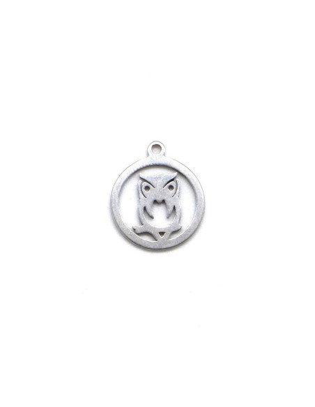 Charm hibou chouette métal argenté en acier inoxydable 17mm