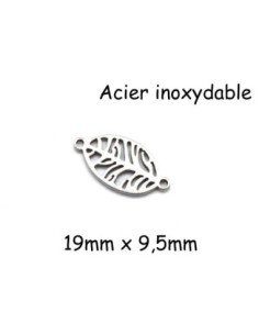 Perle connecteur feuille en acier inoxydable argenté