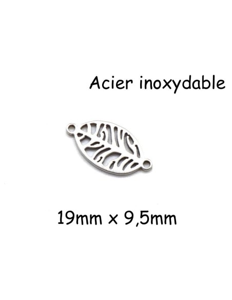 Perle connecteur feuille en acier inoxydable argenté