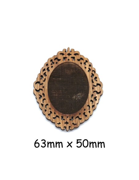 Estampe en bois travaillé ovale support cabochon 39mm x 29mm