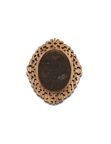 Estampe pas chère en bois travaillé ovale support cabochon 39mm x 29mm
