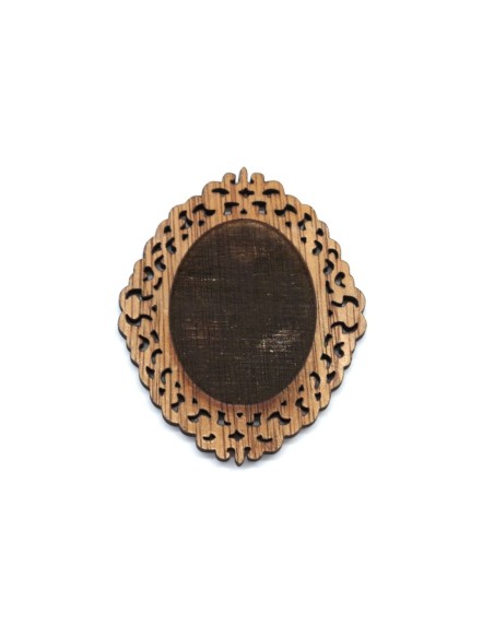 Estampe pas chère en bois travaillé ovale support cabochon 39mm x 29mm