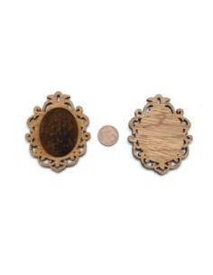 Pendentif Estampe en bois travaillé ovale support cabochon style shabby chic 2
