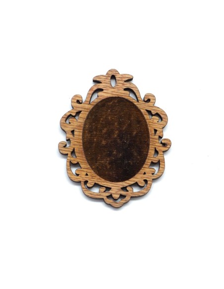 Applique Estampe en bois travaillé ovale support cabochon style shabby chic