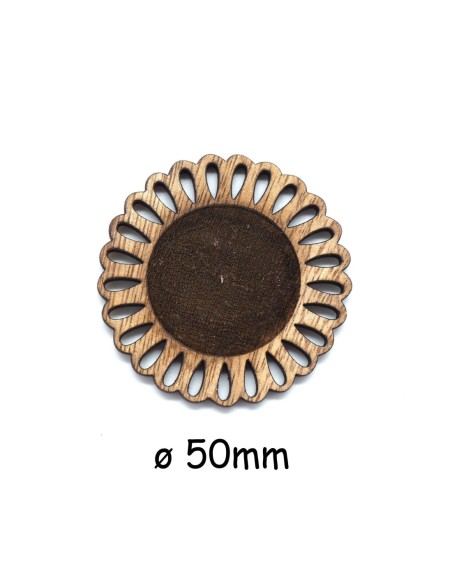 Pendentif Estampe rosace en bois travaillé rond support pour cabochon de 30mm
