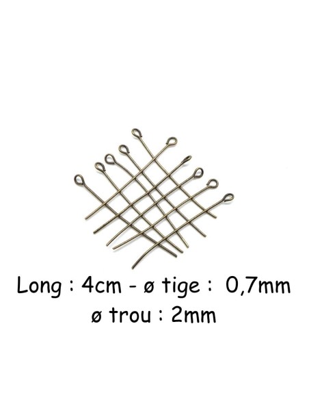 Tige métallique clou à oeil, oeillet  4cm en métal de couleur bronze