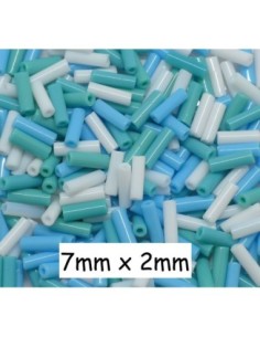 Perle de rocaille tube 2mm en verre blanc, vert et bleu pastel