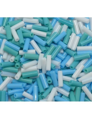 Rocaille tube 2mm en verre blanc, vert et bleu pastel pas chère