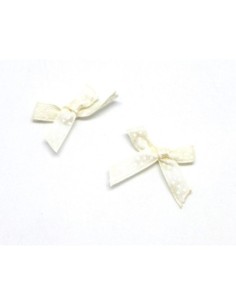 Petit noeud en ruban de 7mm satiné blanc crème à pois blanc 2
