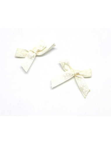 Noeud en ruban pas cher de 7mm satiné blanc crème à pois blanc