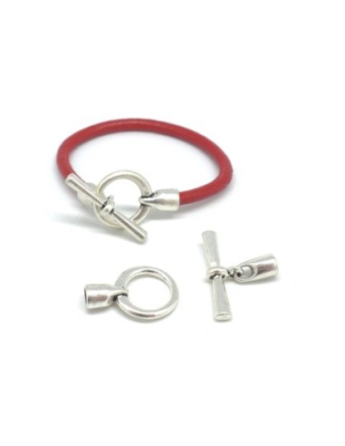Fermoir toggle pour cordon de 4mm - 4,5mm en métal argenté