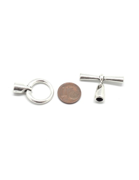 Fermoir toggle pour cordon cuir de 4mm en métal argenté