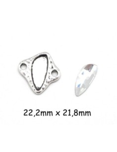 Perle connecteur en métal argenté martelé avec strass adapté à coller