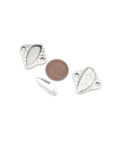 Perle connecteur en métal argenté martelé avec strass adapté à coller 2