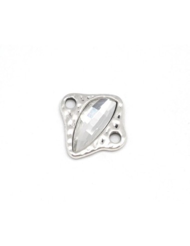 Connecteur en métal argenté martelé avec strass adapté à coller