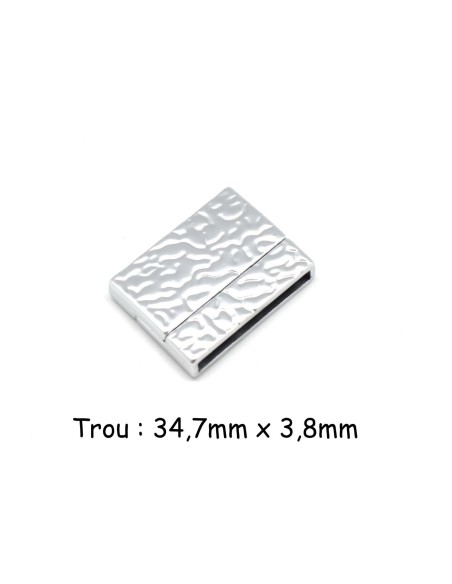 Fermoir aimanté pour bracelet multirang de 34mm en métal argenté martelé travaillé