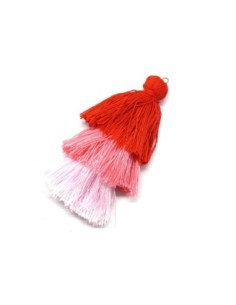 Triple pompon rouge, rose, rose pâle 9cm pour porte clé