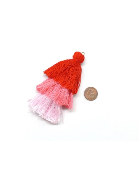 Pompon pendentif de 9cm triple couleur rouge, rose, rose pâle