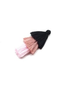 Triple pompon 9cm noir, vieux rose et rose pâle pour création porte clé, pendentif