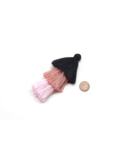 Triple pompon 9cm noir, vieux rose et rose pâle pour création porte clé, pendentif 2