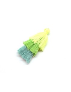 1 pendentif triple pompon 9cm jaune fluo, vert anis fluo, vert d'eau pour création porte clé, pendentif