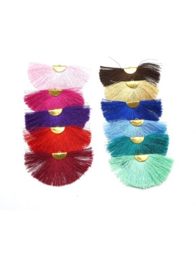 Pompon éventail, tassel rouge bordeaux, pendentif pompon demi lune 9cm x 5cm