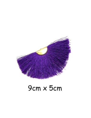Pompon éventail violet 9cm brillant satiné