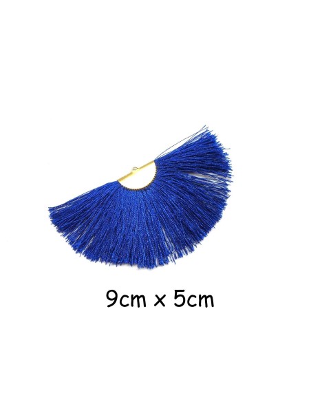 Pompon éventail bleu nuit 9cm brillant satiné