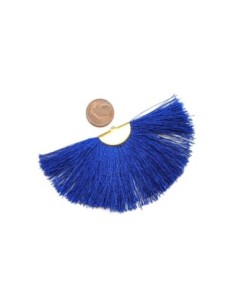 Pompon éventail bleu nuit 9cm brillant satiné 2