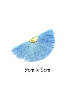 Pompon éventail bleu ciel 9cm brillant satiné